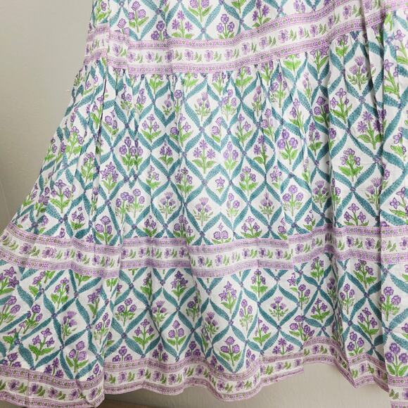 Alicia Bell Sutton Turquoise Purple Floral Silk Blend Tiered Maxi Skirt - Picture 5 of 12